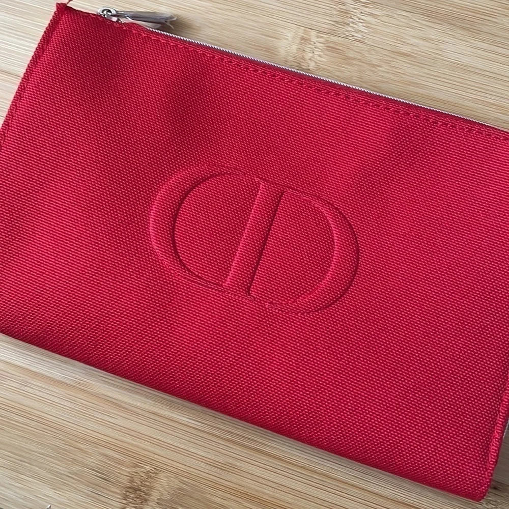 Brand New Dior Red Zippered Beauty Pouch 100% Recycled Materials in Box
